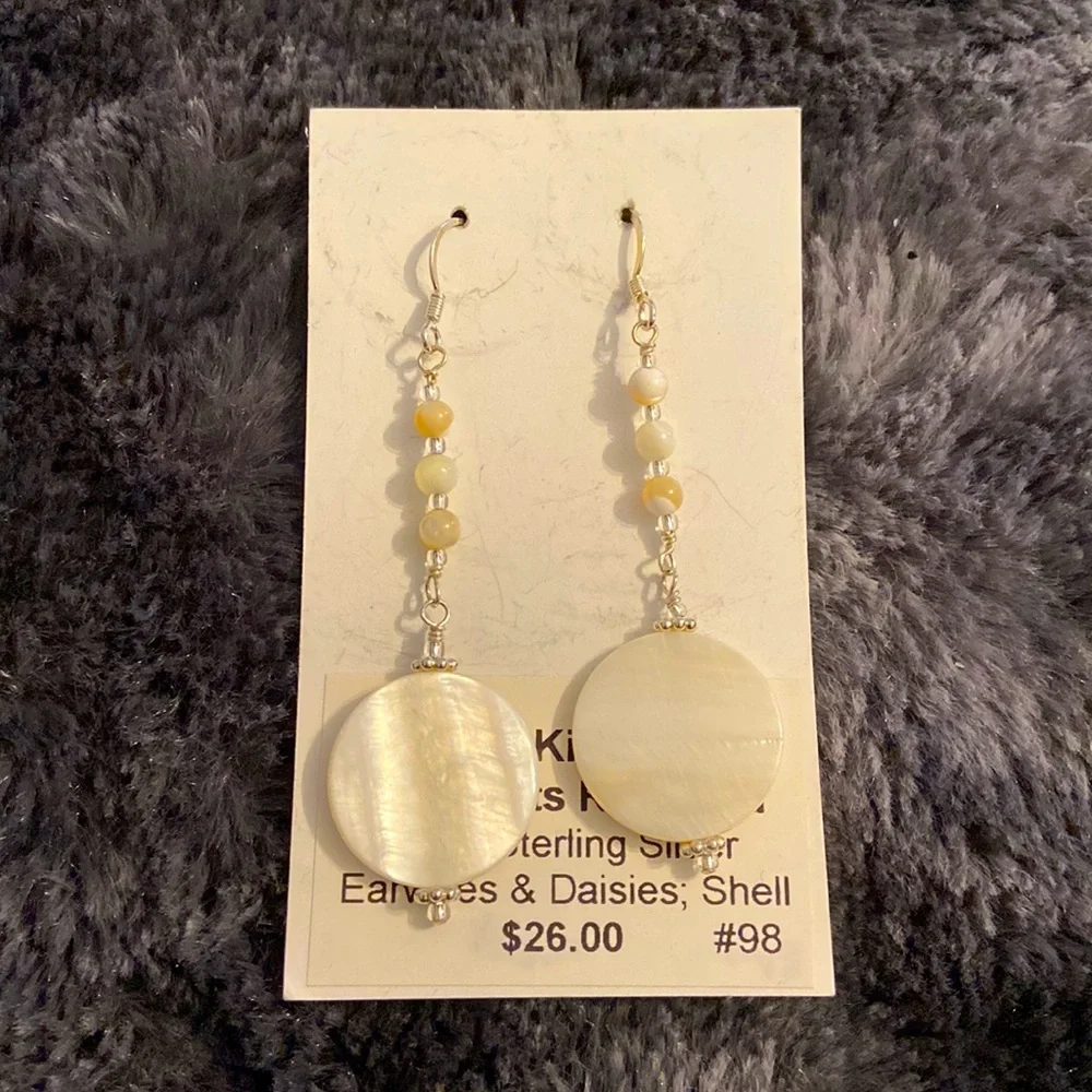 FINAL NEW BlueKimbler Solid Sterling Silver & Shell Dangling Earrings - Picture 1 of 4